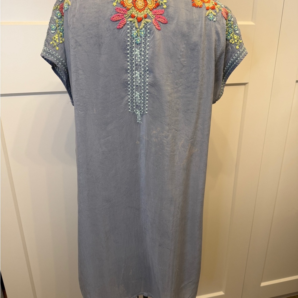 Johnny Was Lavender Embroidered Floral Mini Dress with Orange and Yellow Accents - Picture 7 of 13